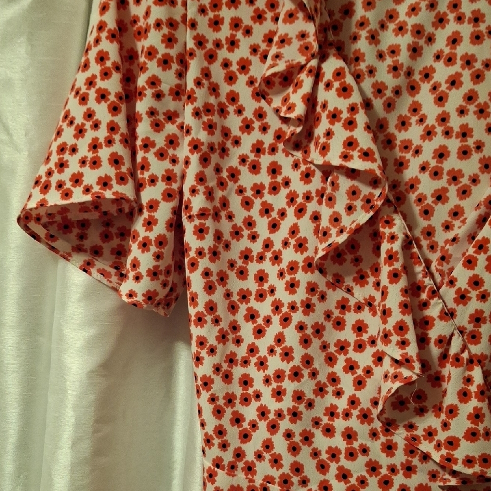 Topshop Red and White Floral Wrap Mini Dress 10 - Picture 4 of 12